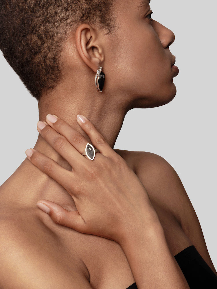 Marquise Diamond Carbon Fiber Statement Ring