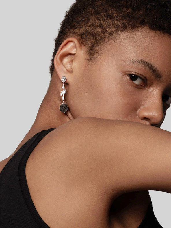 Round Diamond Carbon Fiber Drop Earring