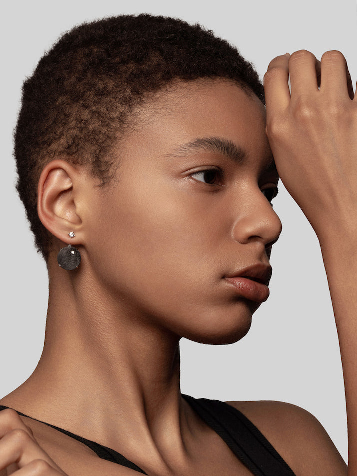 Round Diamond Carbon Fiber Statement Earrings