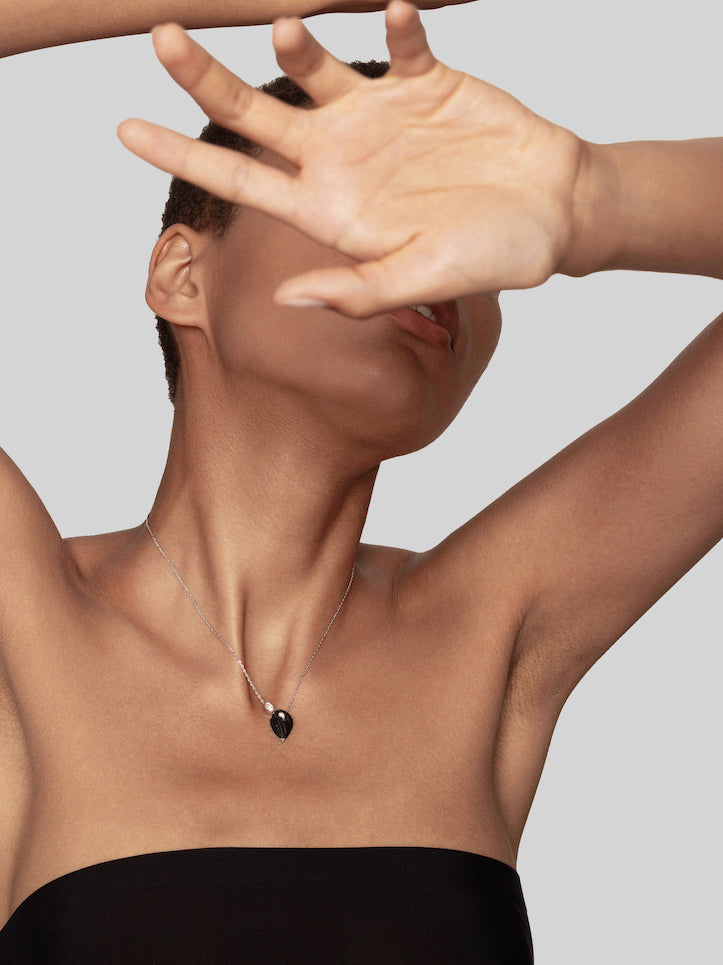 Pear Diamond Carbon Fiber Pendant Necklace