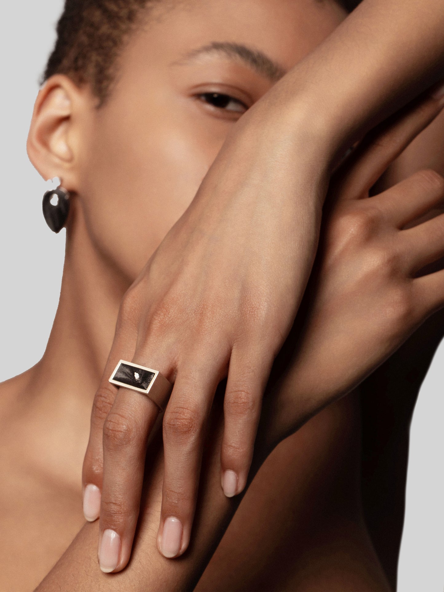 Emerald Diamond Carbon Fiber Statement Wide Band Ring