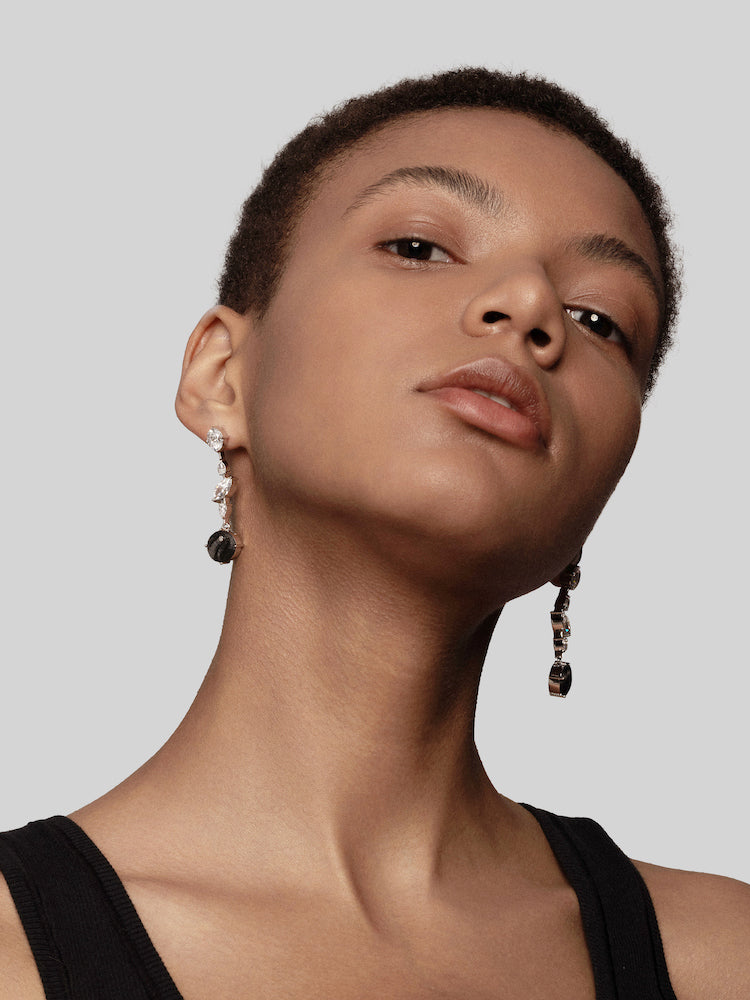 Round Diamond Carbon Fiber Drop Earring