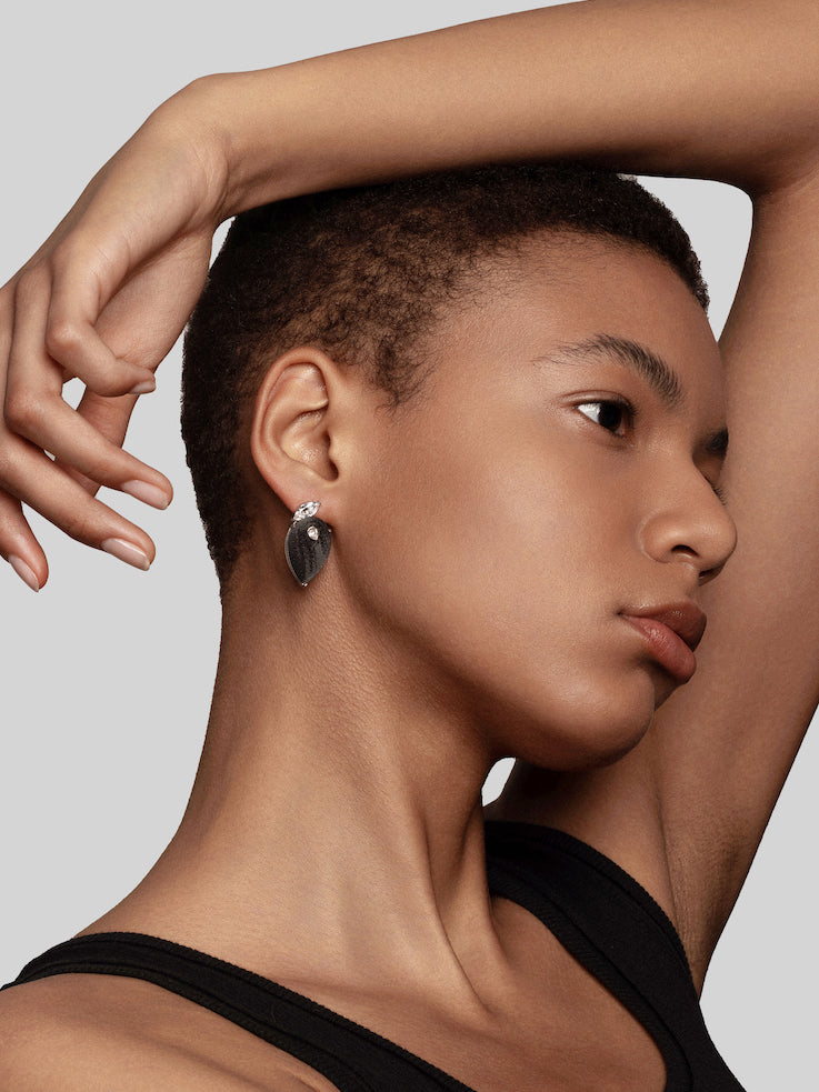 Pear Diamond Carbon Fiber Statement Earrings