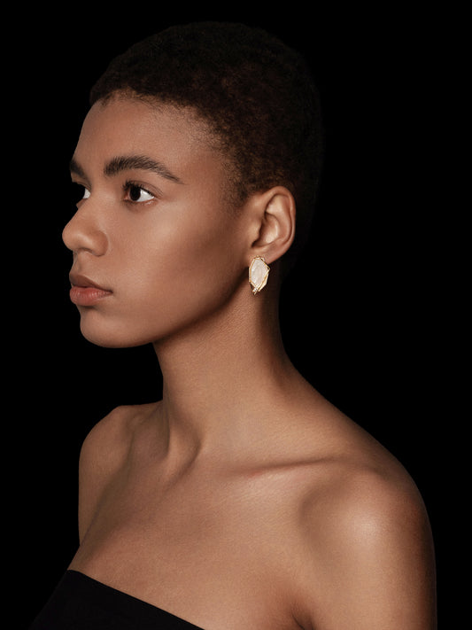 Polygon Mother-of-Pearl Pavé Bezel Stud Earrings