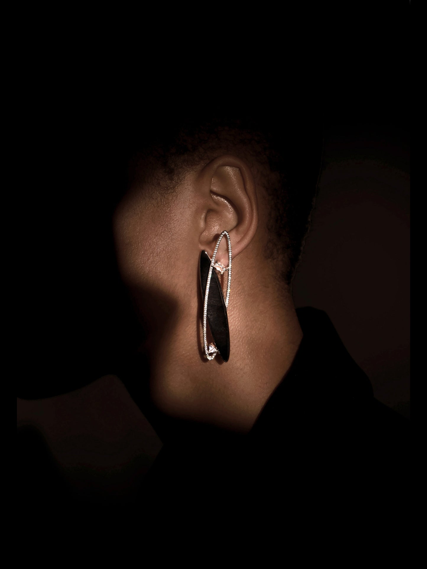 Double Loop Petrified Wood Pavé Bezel Statement Earrings