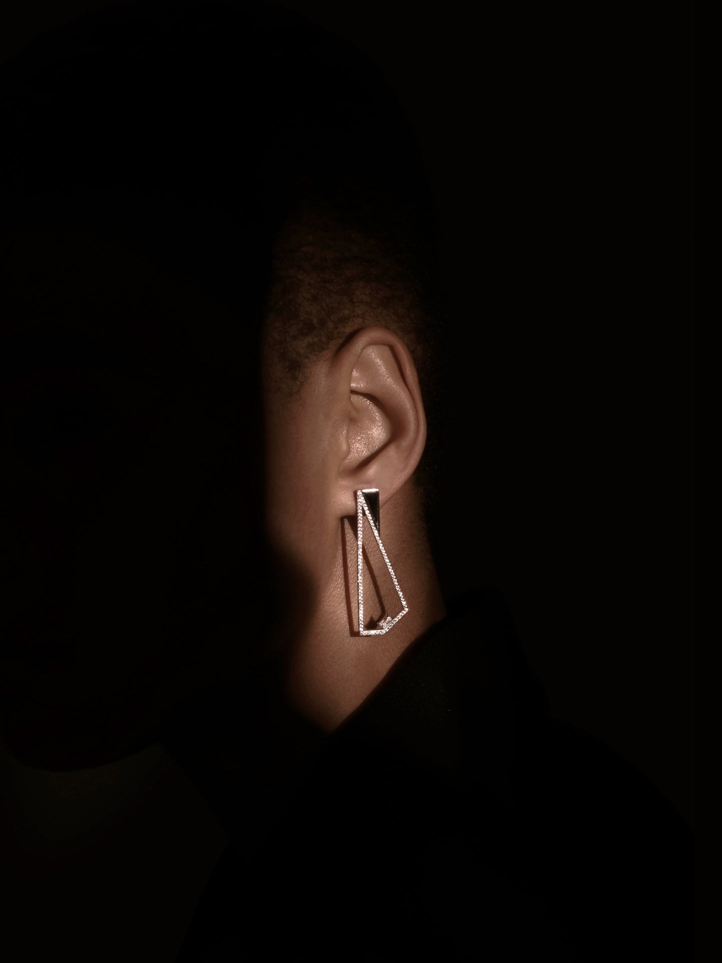 Triangle Geometry Petrified Wood Pavé Bezel Statement Earrings