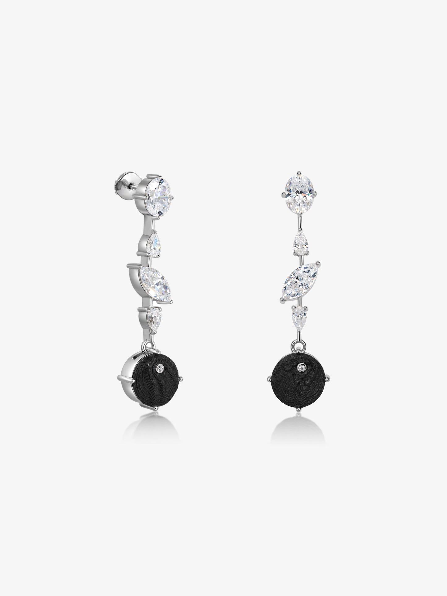 Round Diamond Carbon Fiber Drop Earring