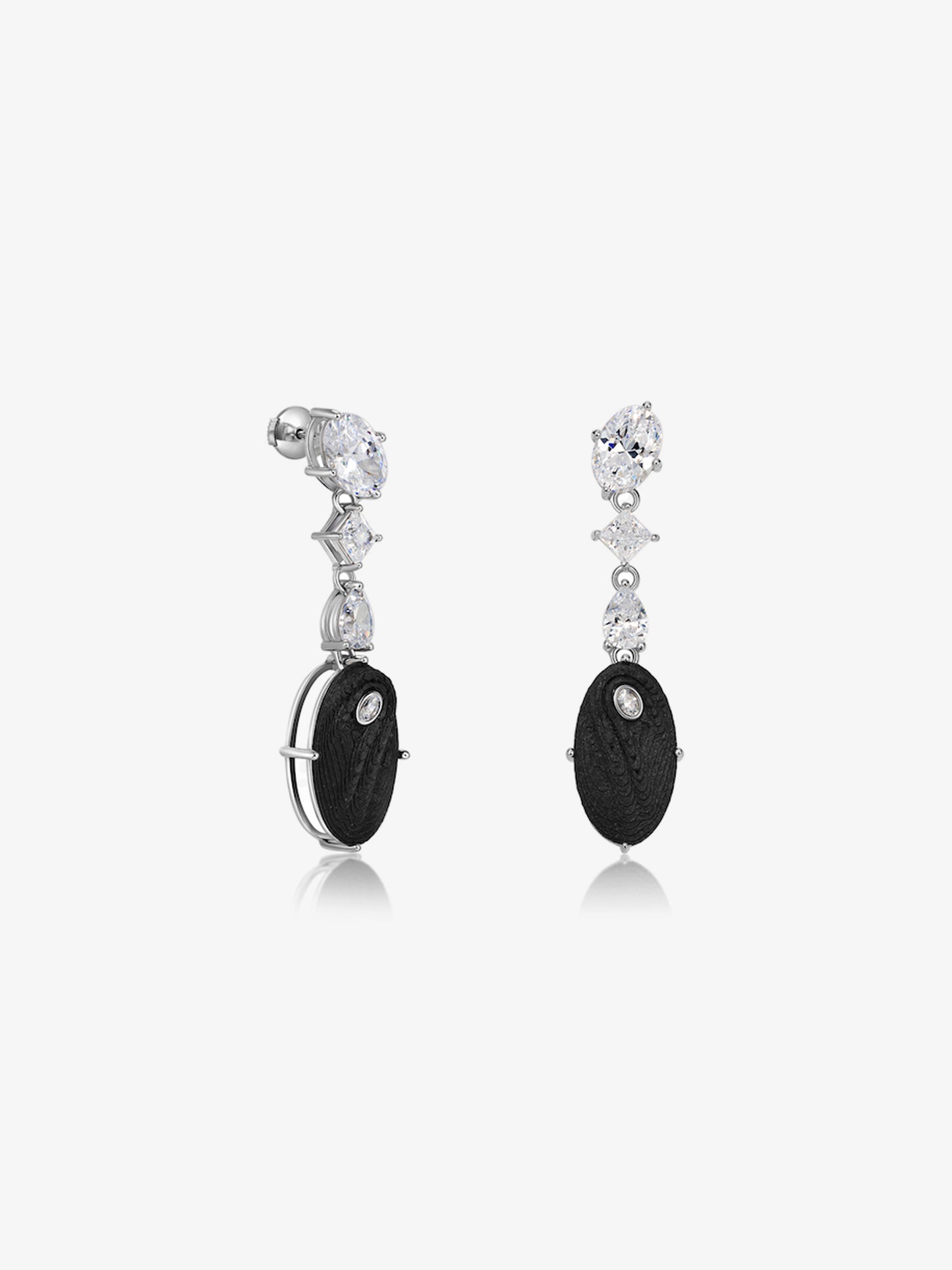 Oval Diamond Carbon Fiber Drop Earrings