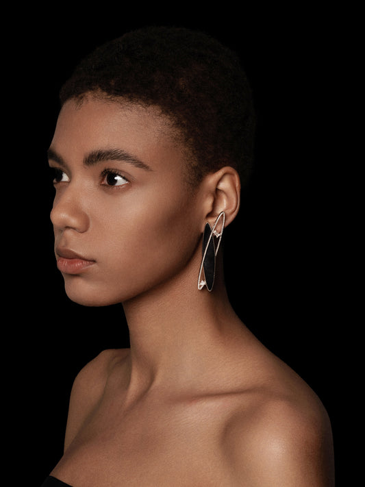 Double Loop Petrified Wood Pavé Bezel Statement Earrings