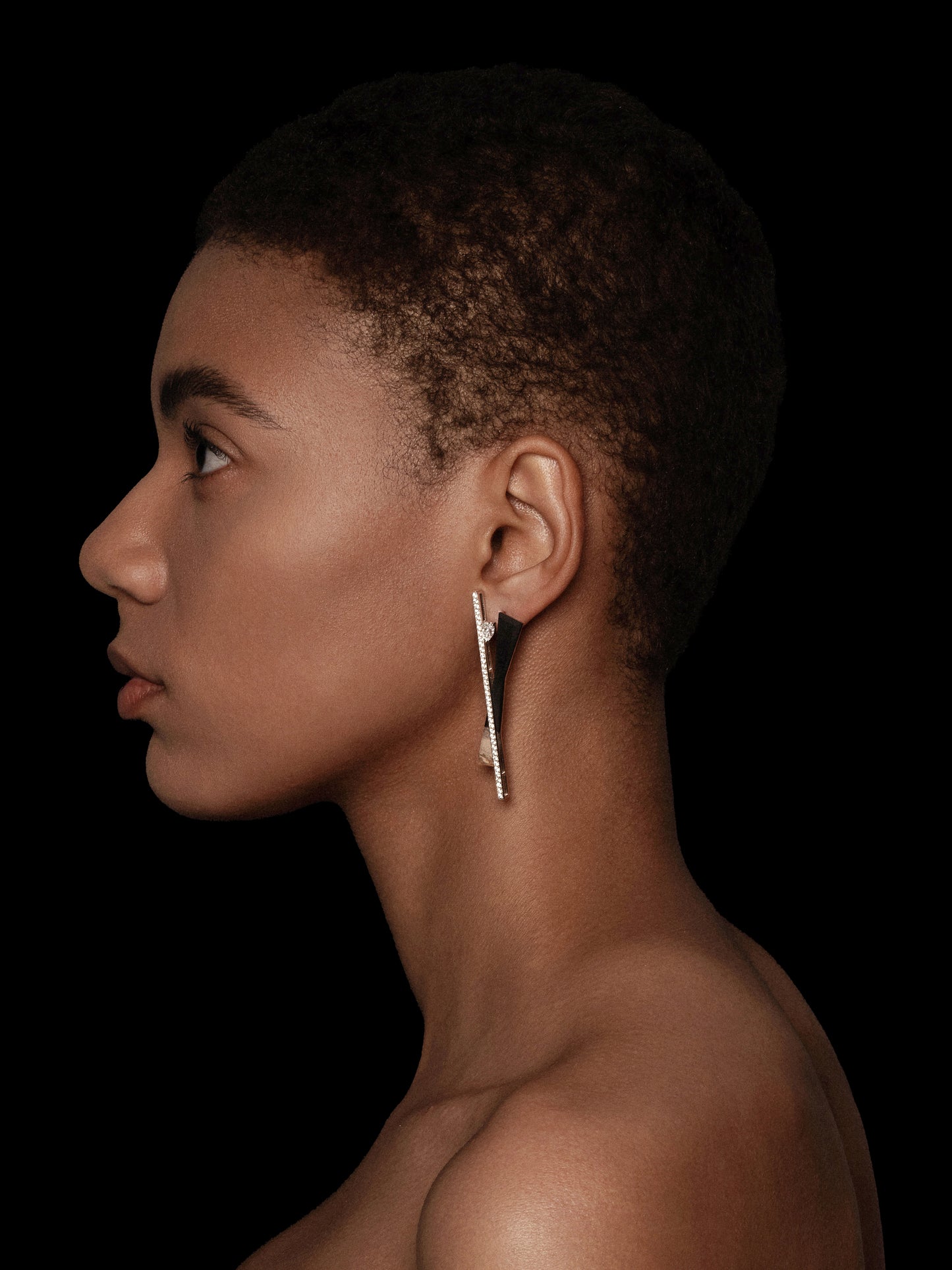 Twist Geometry Petrified Wood Pavé Bezel Statement Earrings
