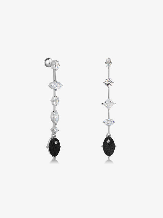 Asymmetric Oval Diamond Carbon Fiber Drop Earrings