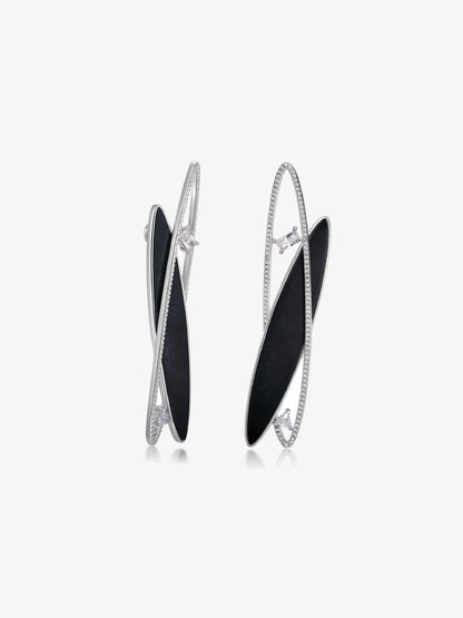 Double Loop Petrified Wood Pavé Bezel Statement Earrings