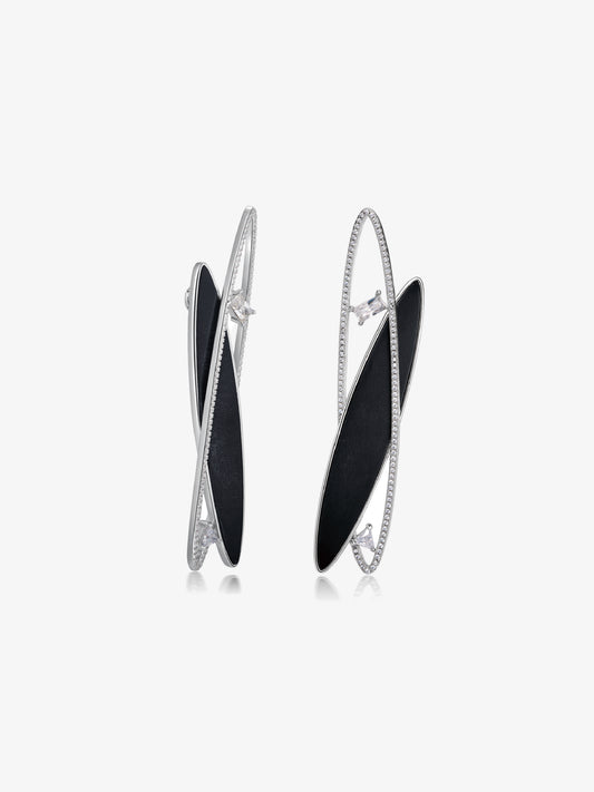 Double Loop Petrified Wood Pavé Bezel Statement Earrings