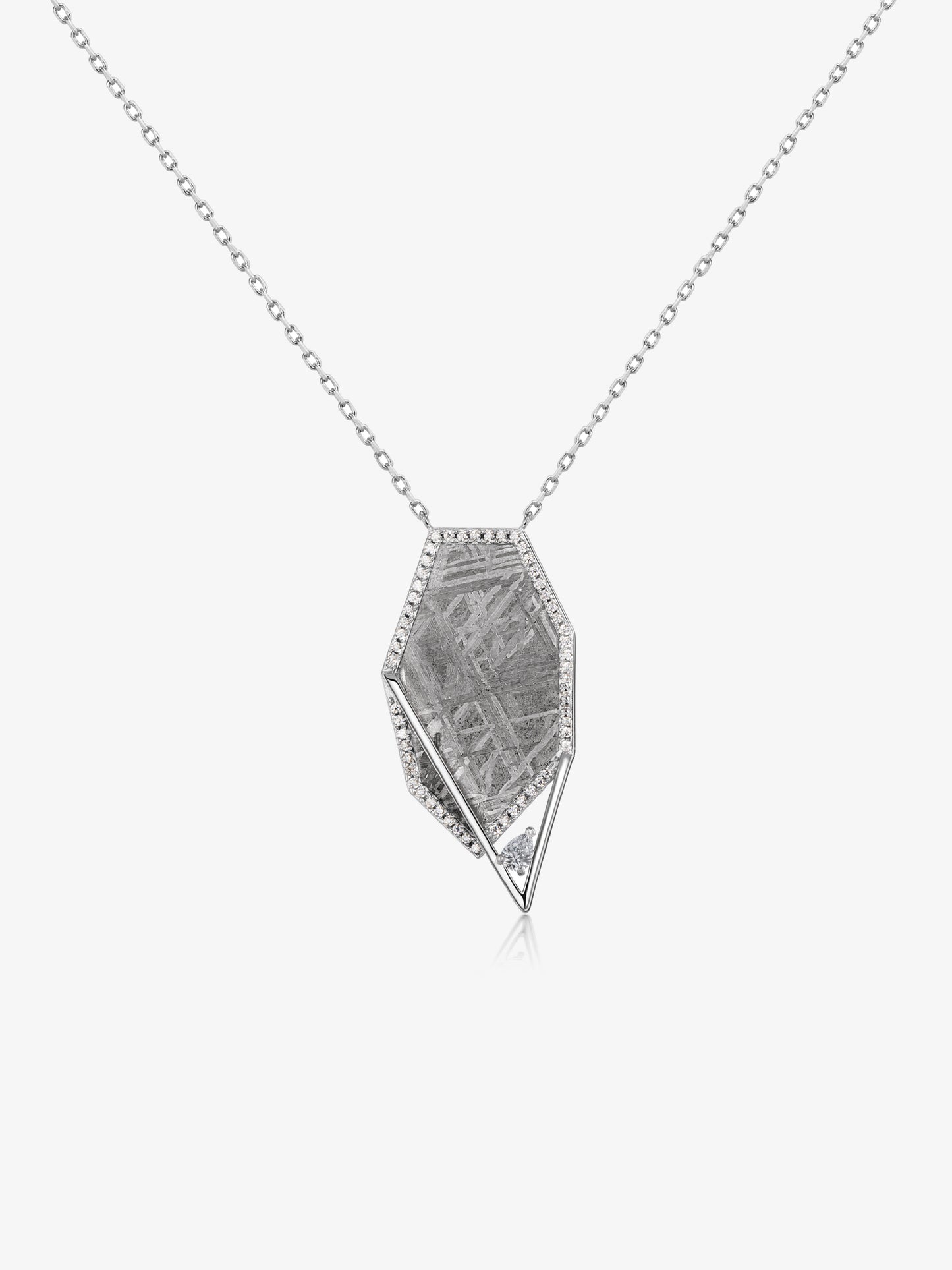 Polygon Muonionalusta Meteorite Pavé Bezel Pendant Necklace