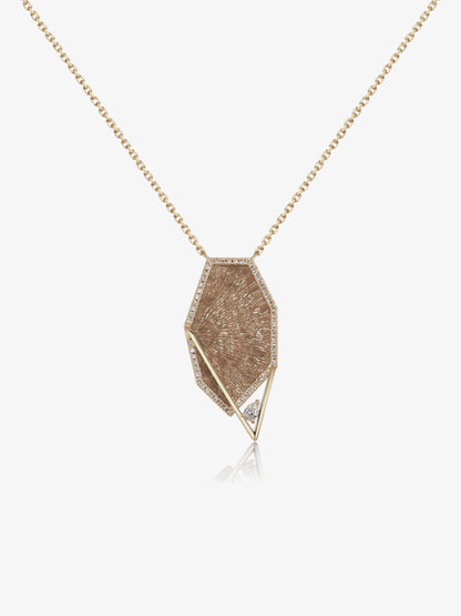 Polygon Radial Coral Fossil Pavé Bezel Pendant Necklace