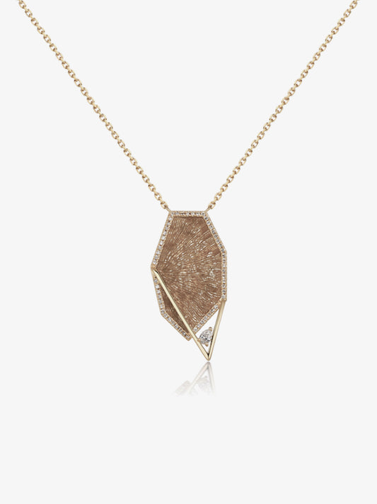 Polygon Radial Coral Fossil Pavé Bezel Pendant Necklace