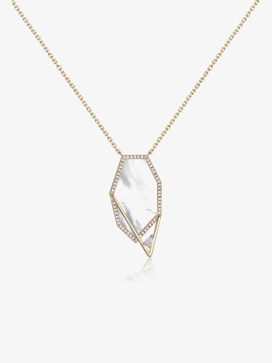 Polygon Mother-of-Pearl Pavé Bezel Pendant Necklace