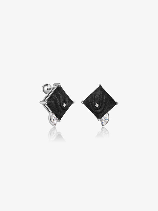 Round Diamond Square Carbon Fiber Statement Earrings