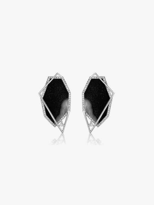 Polygon Petrified Wood Pavé Bezel Stud Earrings