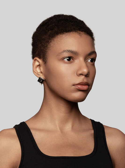 Round Diamond Square Carbon Fiber Statement Earrings