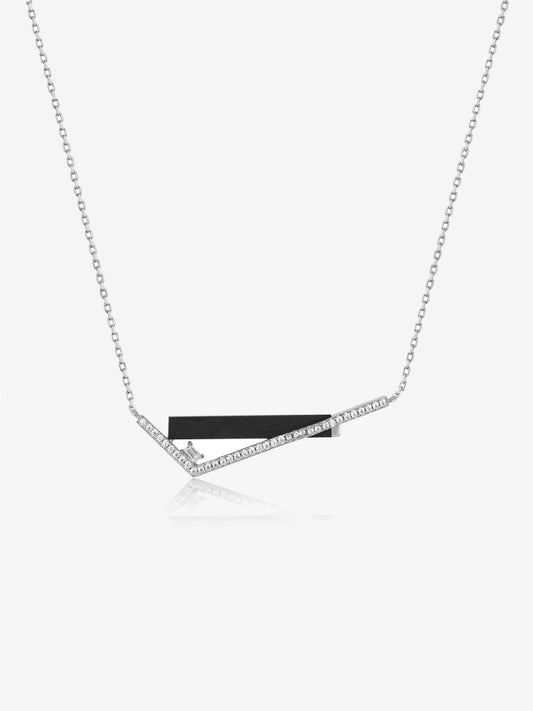 Geometric Lines Petrified Wood Pavé Bezel Pendant Necklace