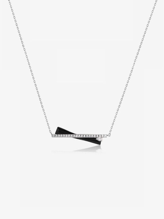Twist Geometry Petrified Wood Pavé Bezel Pendant Necklace