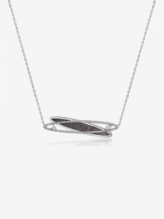 Double Loop Petrified Wood Pavé Bezel Pendant Necklace