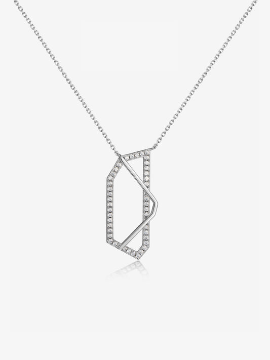 Hexagon Hollow Pavé Bezel Pendant Necklace