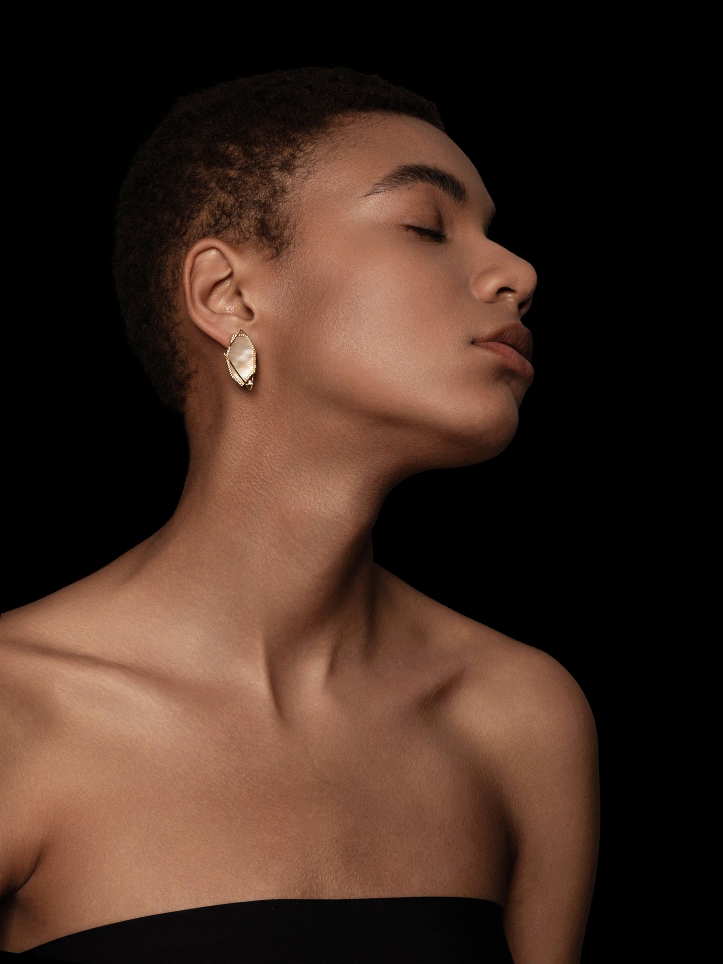 Polygon Mother-of-Pearl Pavé Bezel Stud Earrings