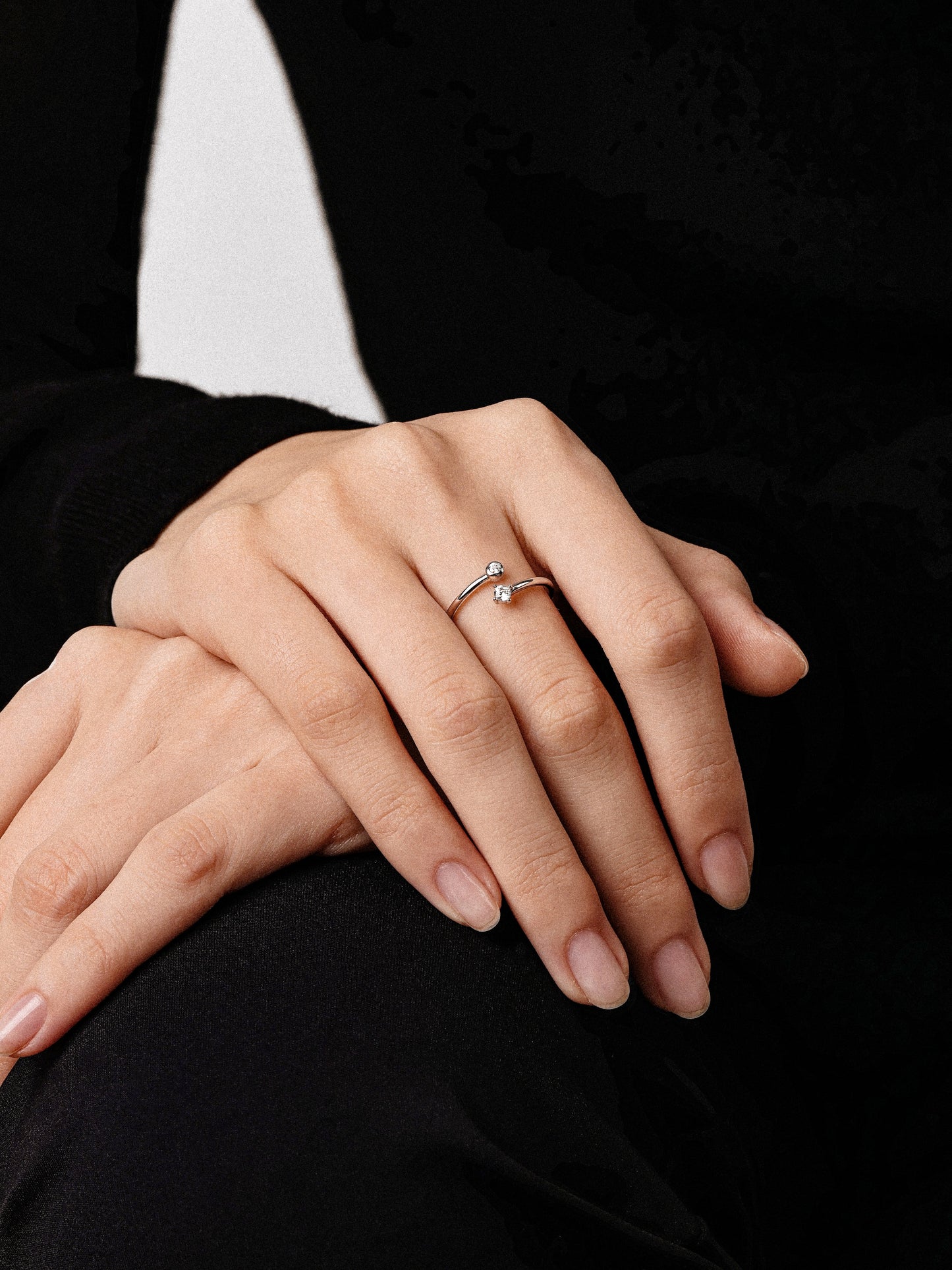 Bypass Cuff Ring with Diamonds