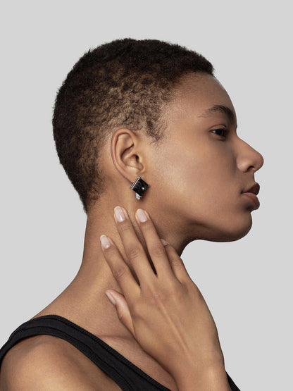 Round Diamond Square Carbon Fiber Statement Earrings
