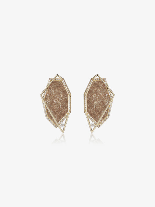 Polygon Radial Coral Fossil Pavé Bezel Stud Earrings