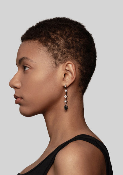 Asymmetric Oval Diamond Carbon Fiber Drop Earrings
