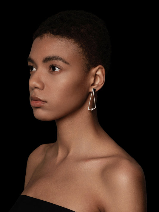 Triangle Geometry Petrified Wood Pavé Bezel Statement Earrings