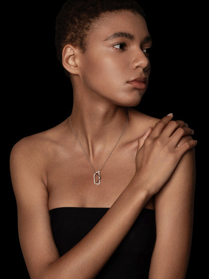 Hexagon Hollow Pavé Bezel Pendant Necklace