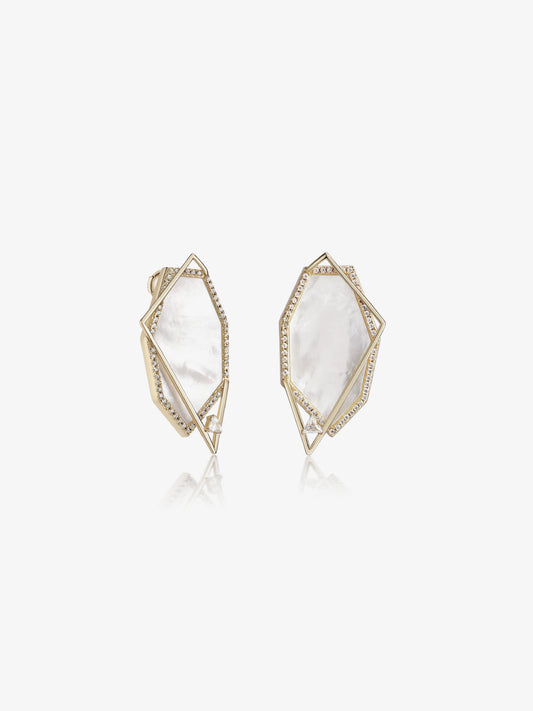 Polygon Mother-of-Pearl Pavé Bezel Stud Earrings