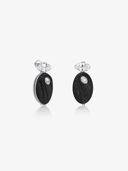 Oval Diamond Carbon Fiber Statement Earrings