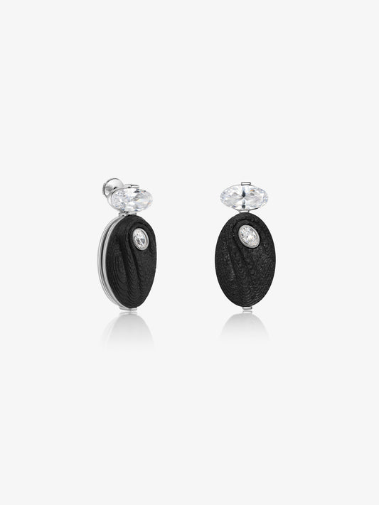 Oval Diamond Carbon Fiber Statement Earrings
