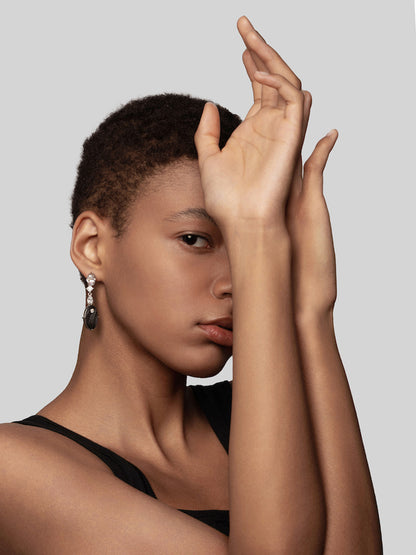 Oval Diamond Carbon Fiber Drop Earrings