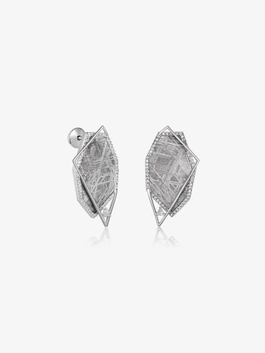 Polygon Muonionalusta Meteorite Pavé Bezel Stud Earrings