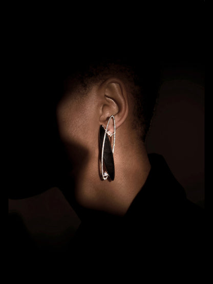 Double Loop Petrified Wood Pavé Bezel Statement Earrings