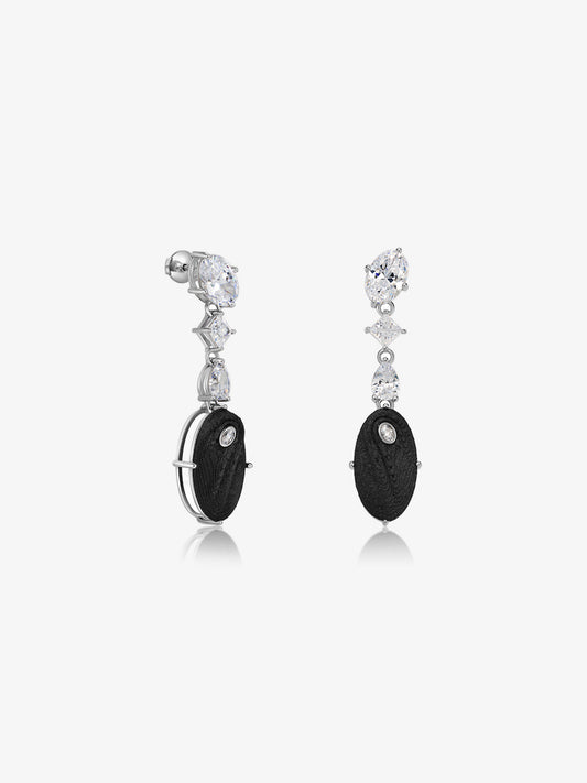 Oval Diamond Carbon Fiber Drop Earrings
