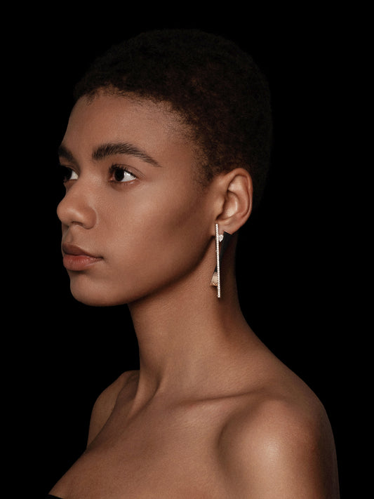 Twist Geometry Petrified Wood Pavé Bezel Statement Earrings